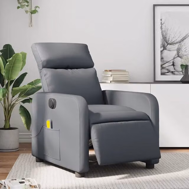 Divano Sedia-Poltrona Massaggiante Elettrica Reclinabile Grigio Similpelle 212240