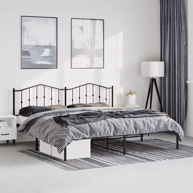 vidaXL Giroletto con Testiera in Metallo Nero L: 187 cm, P: 219 cm, H: 98 cm