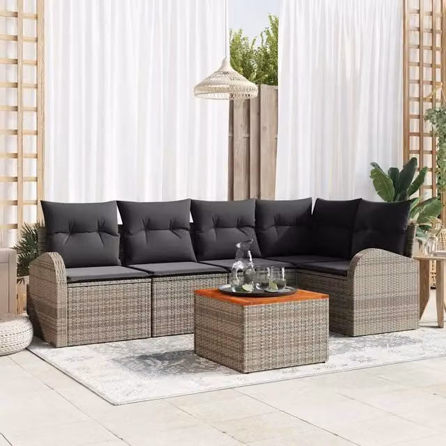 Set Divano da Giardino a L vidaXL in Polyrattan Grigio con Tavolino e Cuscini – 1