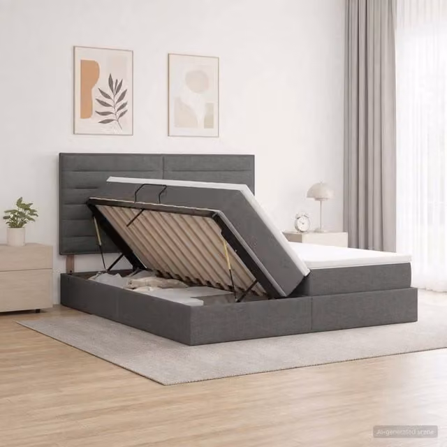 Letto con contenitore moderno vidaXL in tessuto grigio L 200 cm x P 200 cm x H 140 cm