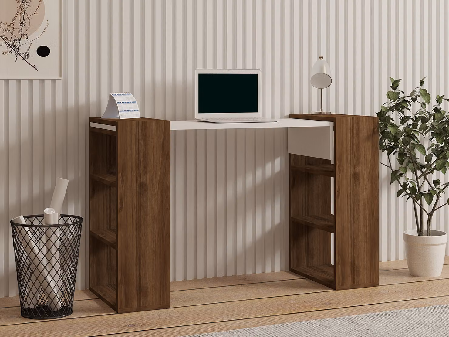 Skye Decor, cellulare PUQ, colore noce, bianco, tavolini, 75x124x43,6 cm, 100% pannello di particelle rivestito in melamina