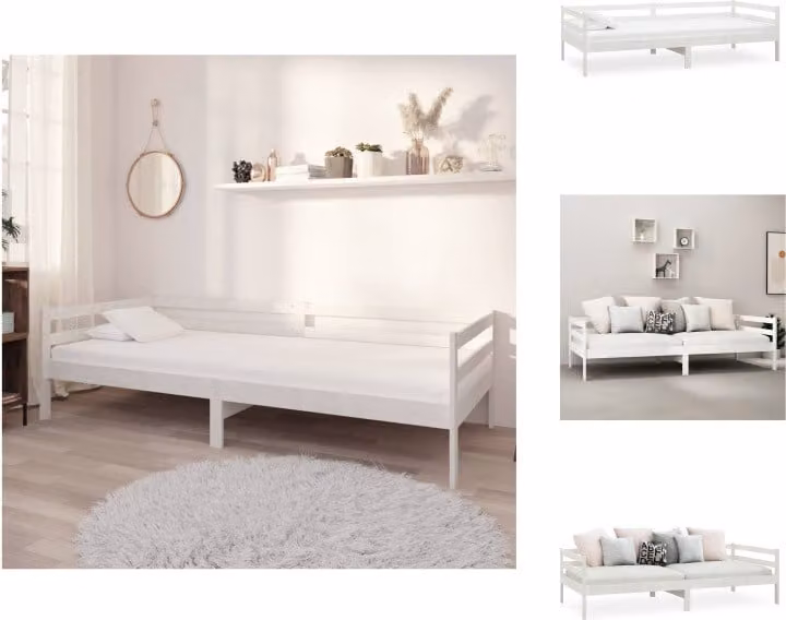 vidaXL Letto da giorno in pino massiccio bianco 90x200 cm - Letti e strutture letto