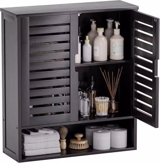 Organizzatore per bagno a parete - organizzatore per bagno in bambù - 1 pezzo - nero