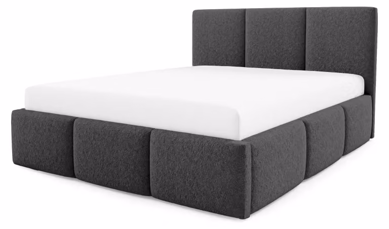 Letto imbottito con contenitore integrato, modello Melora, colore grigio perla, dimensioni 180 x 200 cm