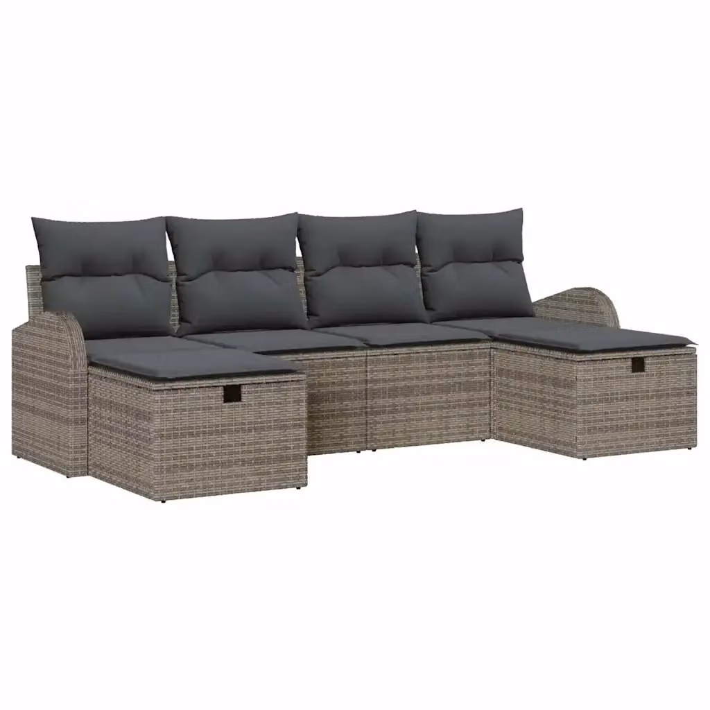Set Divano da Giardino vidaXL 6 Pezzi in Polyrattan Grigio con Cuscini e Ottoman – 2