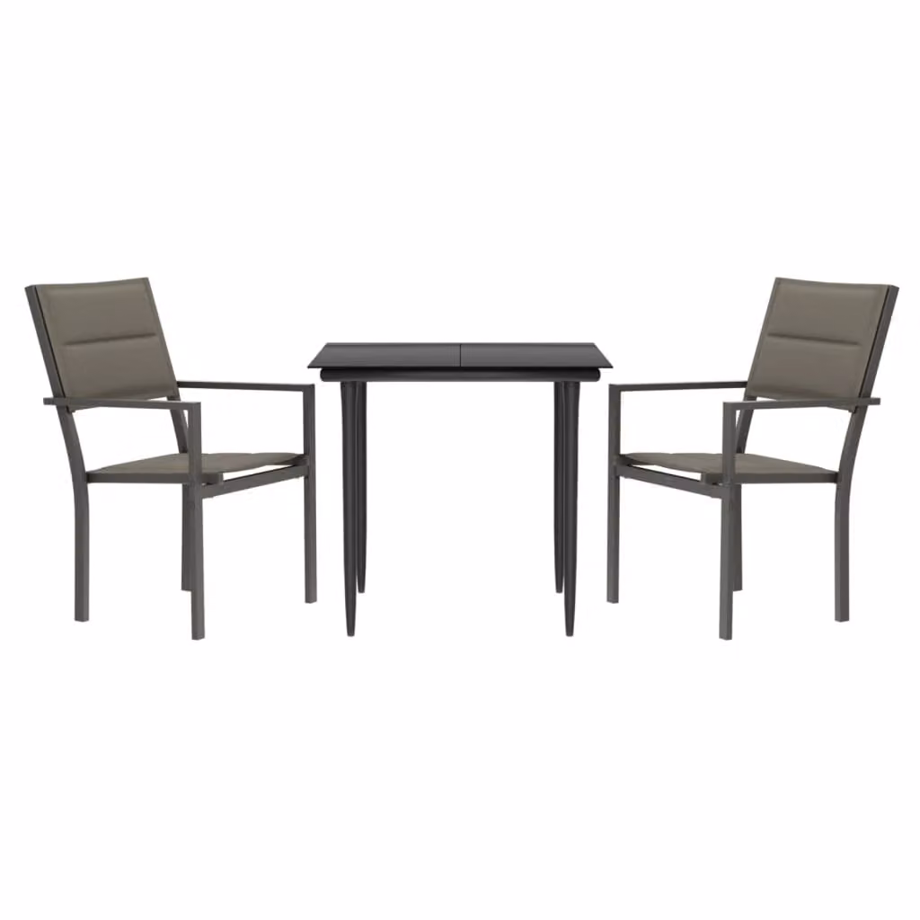 Set da Pranzo da Giardino 3 pz Nero in Acciaio e Textilene