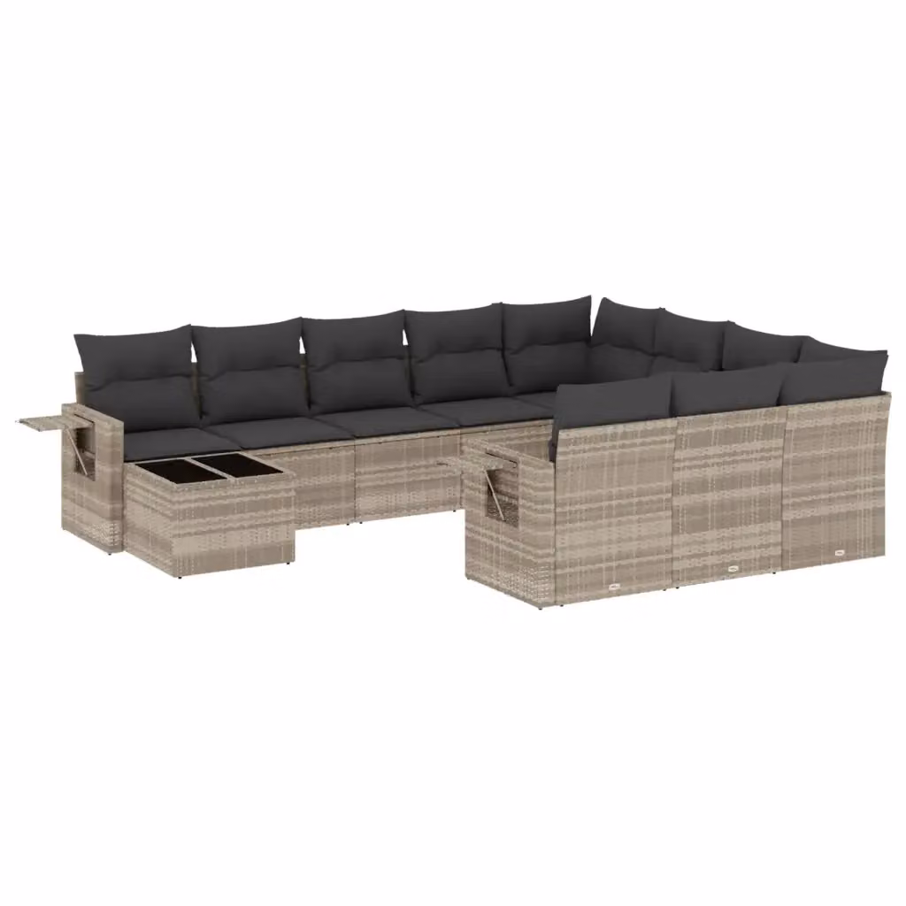 vidaXL Set Divani da Giardino 11 pz in Polyrattan Grigio con Cuscini e Tavolino da Esterno – 2