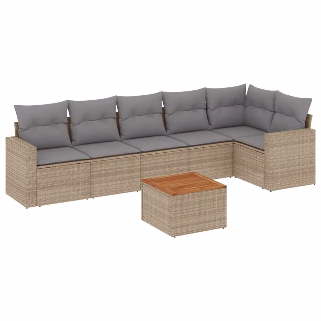vidaXL Set Divano da Giardino a L 7 pz in Polyrattan con Cuscini Beige e Grigio – 2