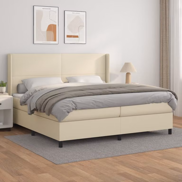 The Living Store Letto a molle con materasso crema 200x200 cm in Pelle finta