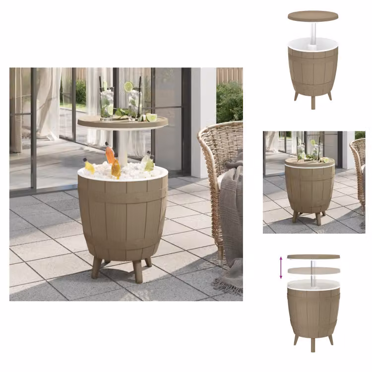 vidaXL Tavolo 3 in 1 con refrigeratore di ghiaccio in polipropilene marrone chiaro - Tavoli da giardino