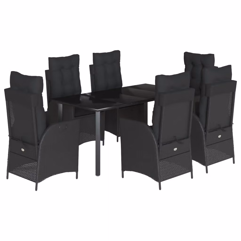 Set da Pranzo da Giardino vidaXL 7 pz in Polyrattan Nero con Piano in Vetro – 2