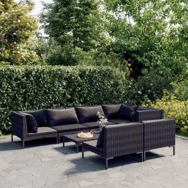 Divani da Giardino 8 pz con Cuscini in Polyrattan Grigio Scuro 3099861