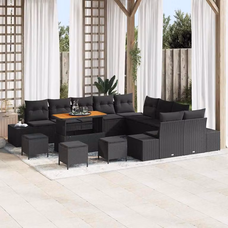 Maison Exclusive - Set da giardino composto da 14 pezzi, divano in rattan sintetico nero