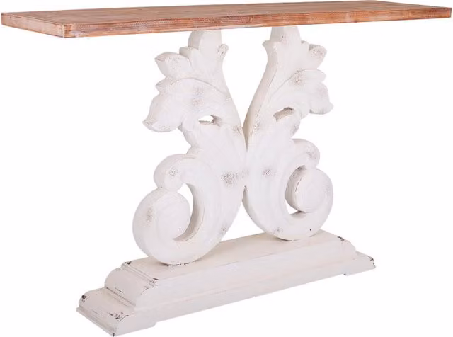 Mobile da ingresso in legno bianco intagliato 150x40x90h