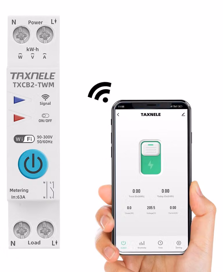 Interruttore differenziale WiFi, 16A, 1P, 230V, 63A, montaggio su guida DIN
