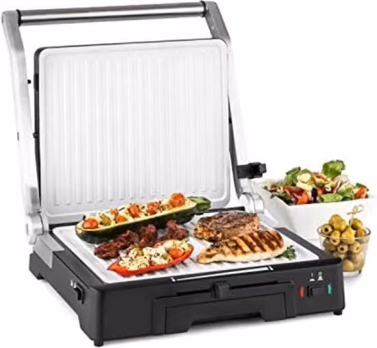 Apparecchio Grill con Piastre Rimovibili - Contactgrill con Piastre Rimovibili - Piastre Grill - Panini Fritto con Piastre Rimovibili - 3 in 1 - Nero e Bianco