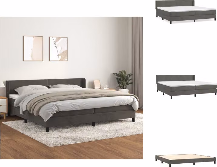 vidaXL Letto a molle con materasso grigio scuro 200x200 cm in velluto - Letti e strutture letto