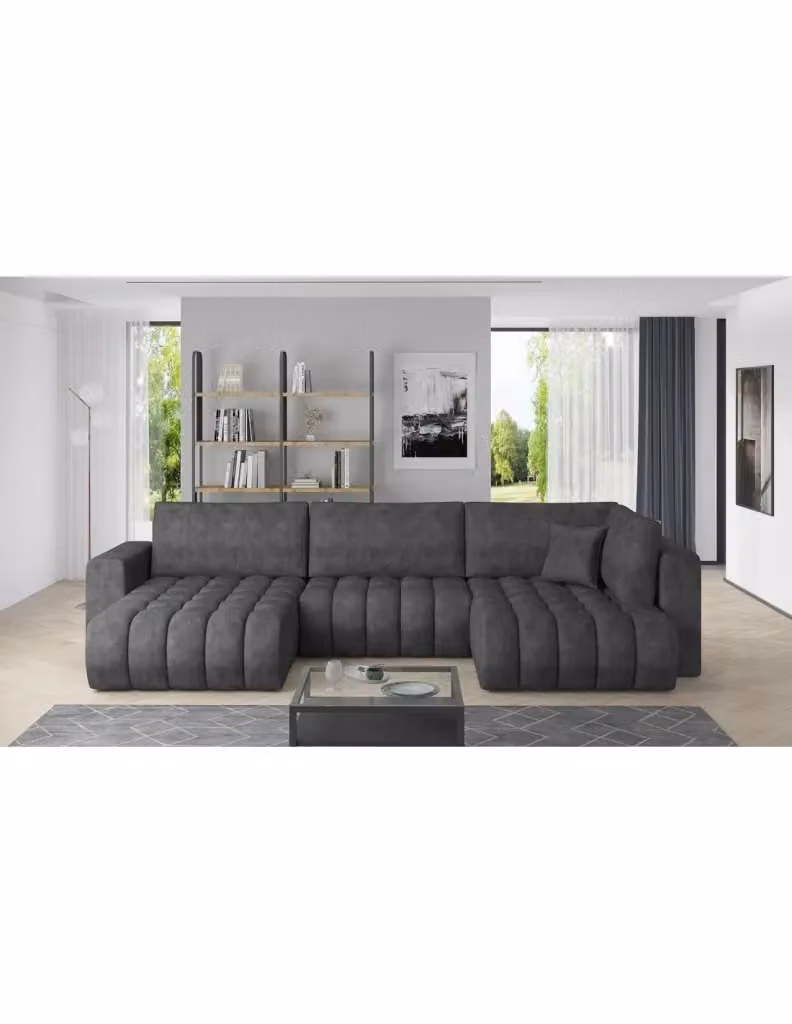 Divano ad angolo BONITA MEUBLORAMA convertibile 6 posti grigio con effetto marmorizzato astratto, lato sinistro, L: 350 cm, P: 175 cm – 2