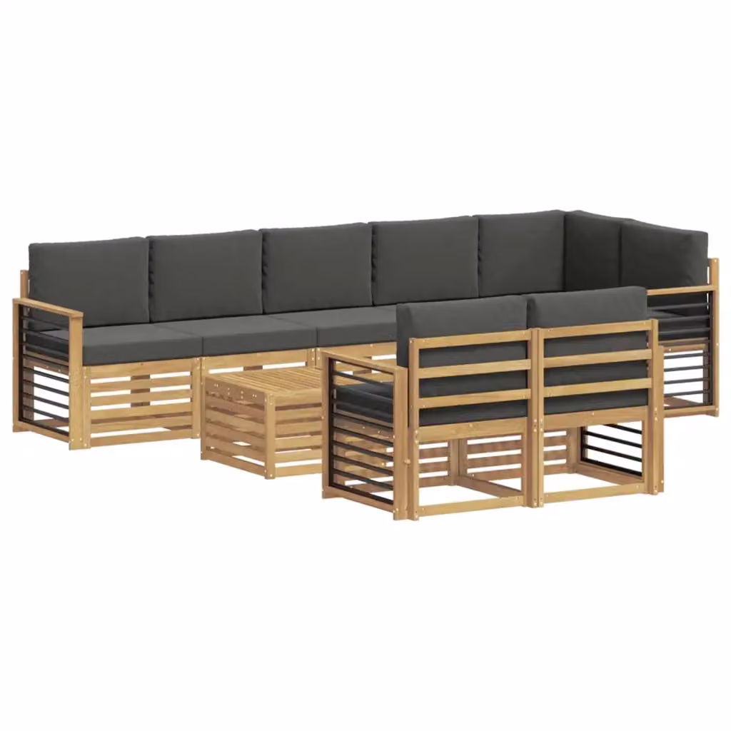 Set di divani da esterno vidaXL in legno di acacia con tavolo da caffè, 9 pezzi, Bianco e Antracite – 2