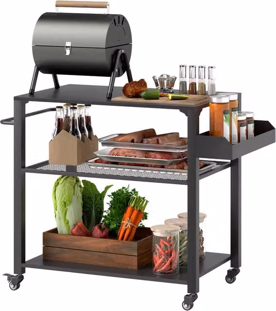 Carrello Servizio Barbecue con Piano e Ruote Zephmum Grigio L: 105 cm, P: 50 cm, H: 79 cm