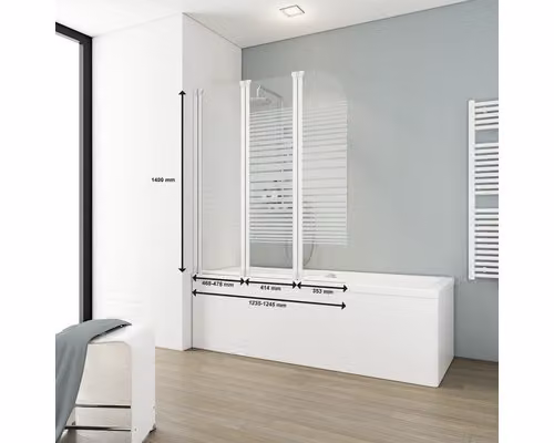 SCHULTE, accessorio per vasca da bagno, 3 pezzi, Comfort ExpressPlus, 124,5 x 140 cm, vetro trasparente, profilo bianco, codice prodotto: EP1654 04 72 140