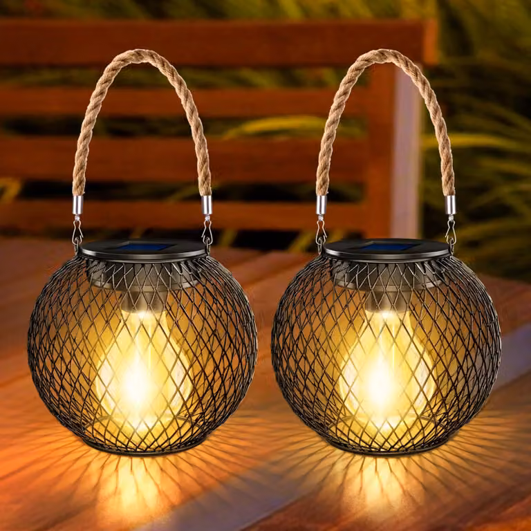 Lampioni solari da giardino in metallo, con tecnologia LED, grado di protezione IP65, confezione da 2 pezzi