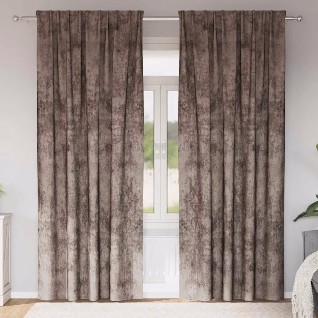 Set di 2 tende oscuranti in velluto vidaXL, colore beige, termoisolanti, L: 140 cm x H: 260 cm