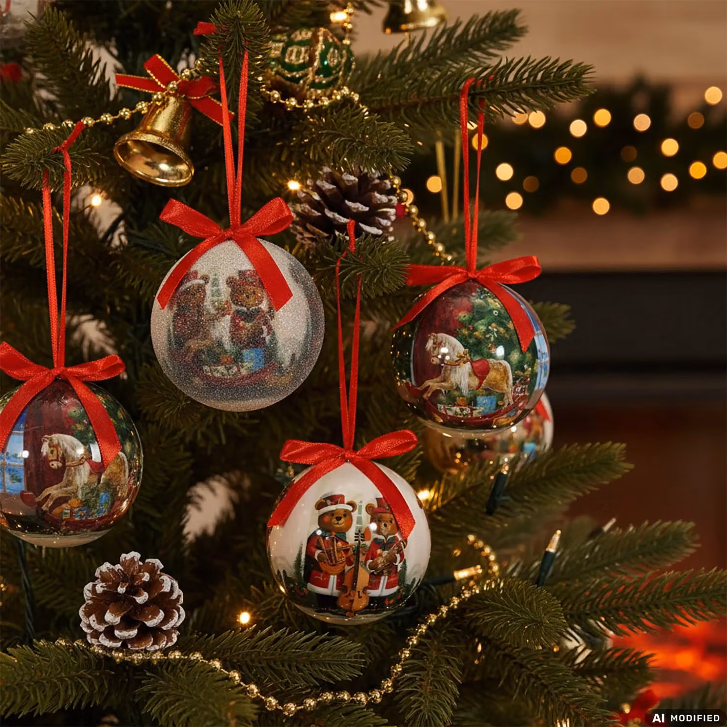 Set di 14 palline di Natale multicolore VESTIAMO CASA con decorazioni animali, diametro: 7,5 cm – 1