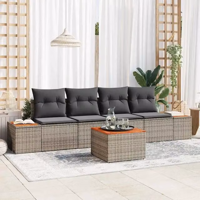 Set Divano da Giardino 5 pz Grigio Poly Rattan 3348020