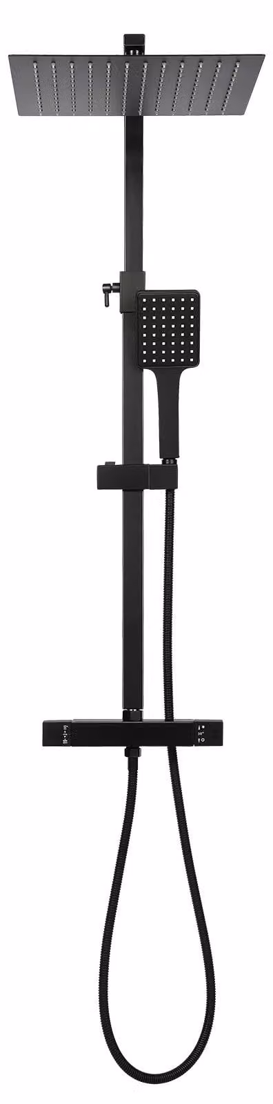 Sistema doccia con termostato - Set da incasso in ottone - Doccetta orientabile a 360° - Doccetta manuale - Altezza regolabile - Valvola in Vetroceramica - Colore: nero