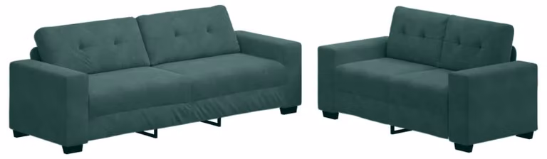 set divano 2 pezzi con cuscini, velluto verde scuro