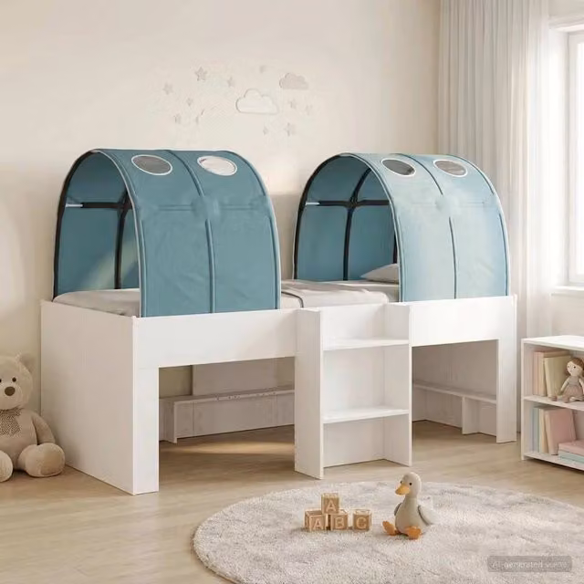 Letto Alto per Bambini con Tunnel 3 pz Bianco e azzurro 3423534