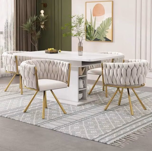 Set di 4 sedie da pranzo girevoli a 360° in velluto beige e oro