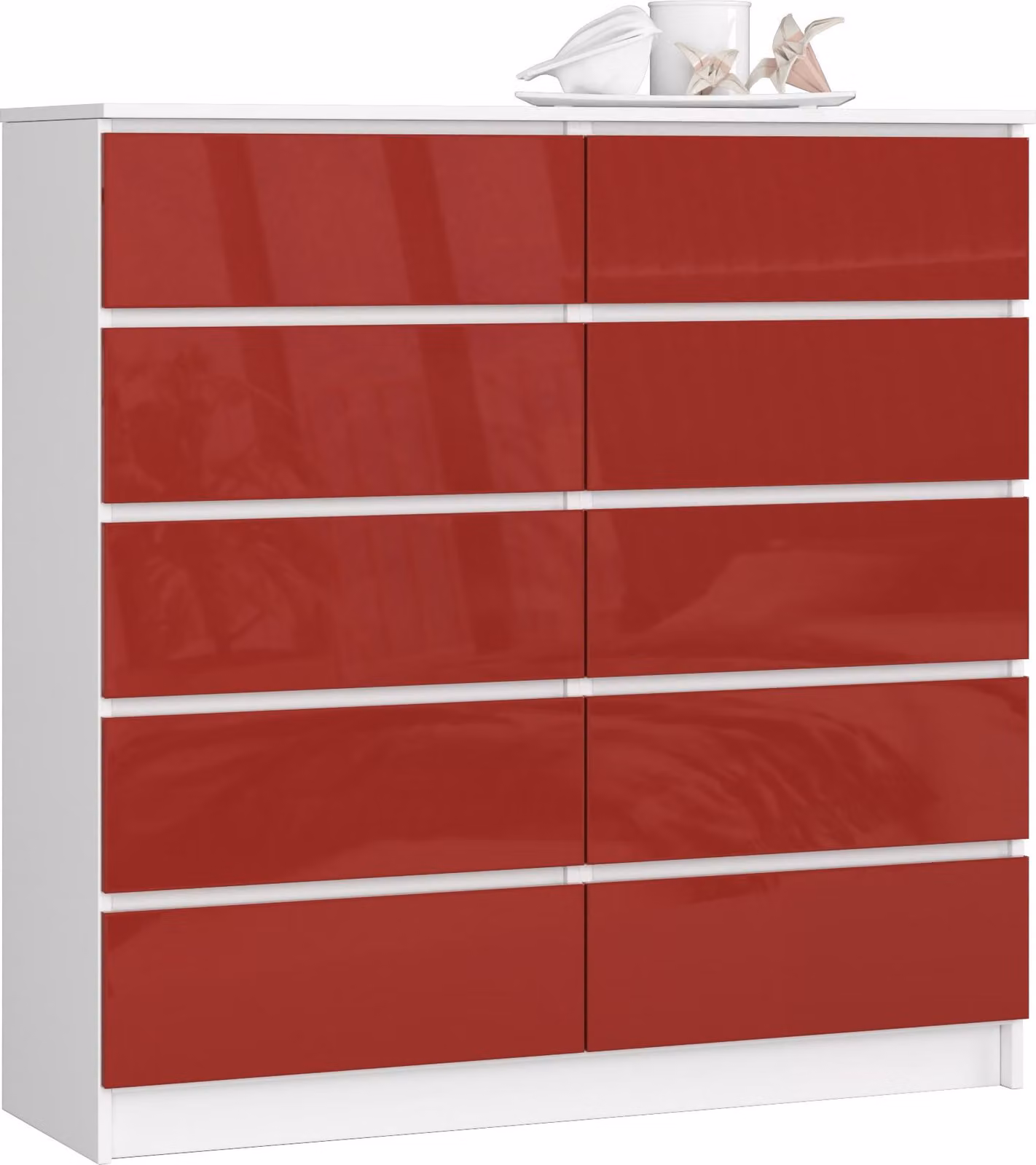 Akord Credenza 10 Cassetti Bianco-Rosso Lucido 120X40X121 Cm