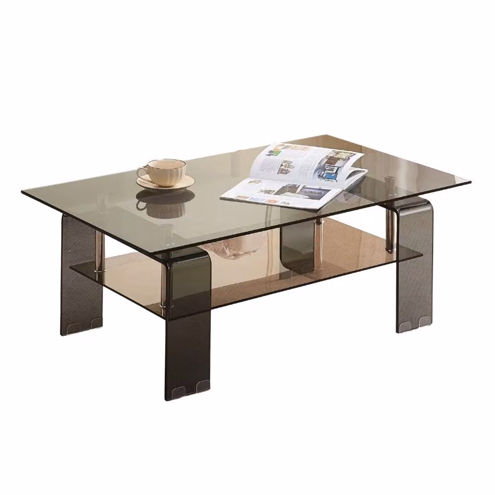 Tavolino Crystal Veriaffari con due ripiani in vetro nero fumè L: 100 cm, P: 60 cm, H: 39 cm – 2
