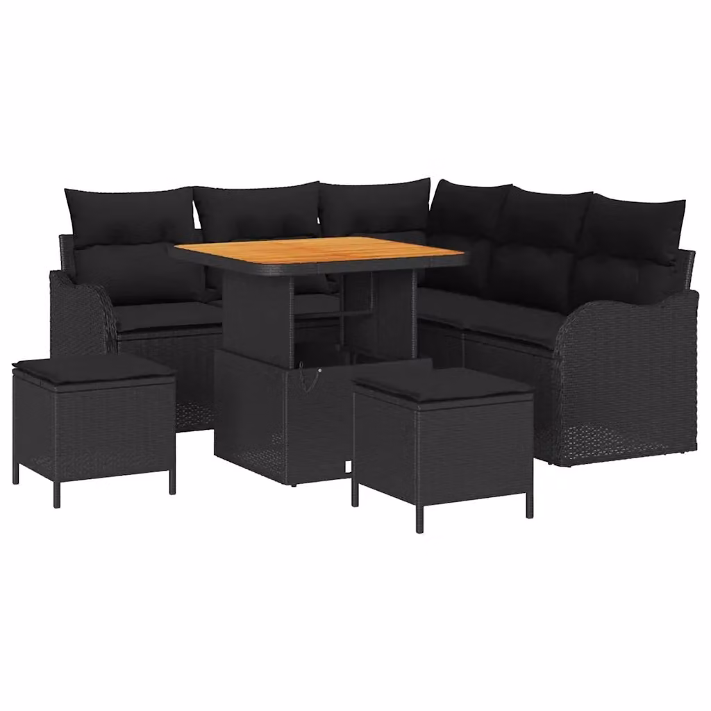 vidaXL Set Divano da Giardino a Forma di U con 8 Posti, Cuscini Inclusi e Funzione di Archiviazione, Nero e Beige – 2