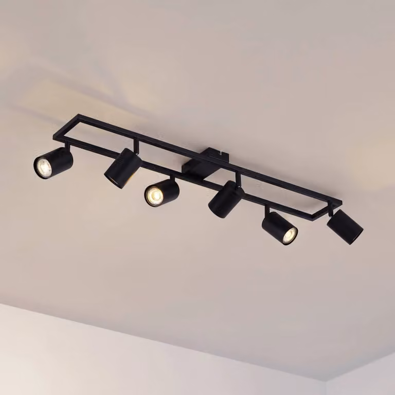 Faretto da soffitto Lindby Bravius, nero, a 6 luci, ferro Bravius Lindby, dimmerabile, Nero, Corridoio, Metallo, Moderno, Faretto