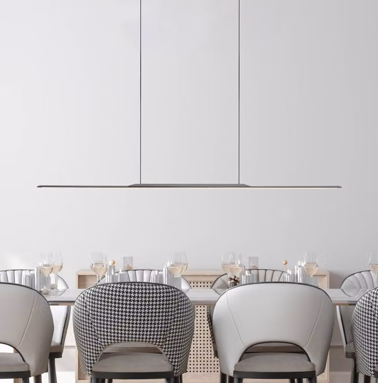 PURE Lampada LED a sospensione Surface, grigia, 125 cm, alluminio, 3.000 K dimmerabile, Alluminio / Grigio / Zincato, Soggiorno / Sala da pranzo, Alluminio, Moderno