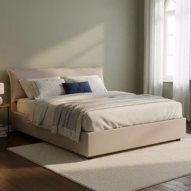 Letto Matrimoniale Apaia Talamo Italia, Letto Sfoderabile con Contenitore a Alzata, Grigio e Beige, L/P: 160 x 200 cm