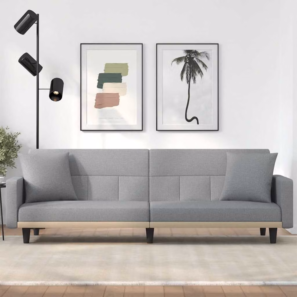 vidaXL Divano Letto Moderno in Tessuto Grigio con Cuscini, L: 220 cm, P: 89 cm, H: 70 cm