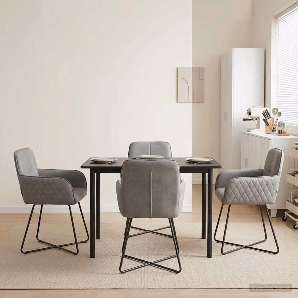 Set di 4 sedie da pranzo vidaXL in velluto grigio con struttura in metallo, L: 59 cm, P: 56,5 cm, H: 86 cm