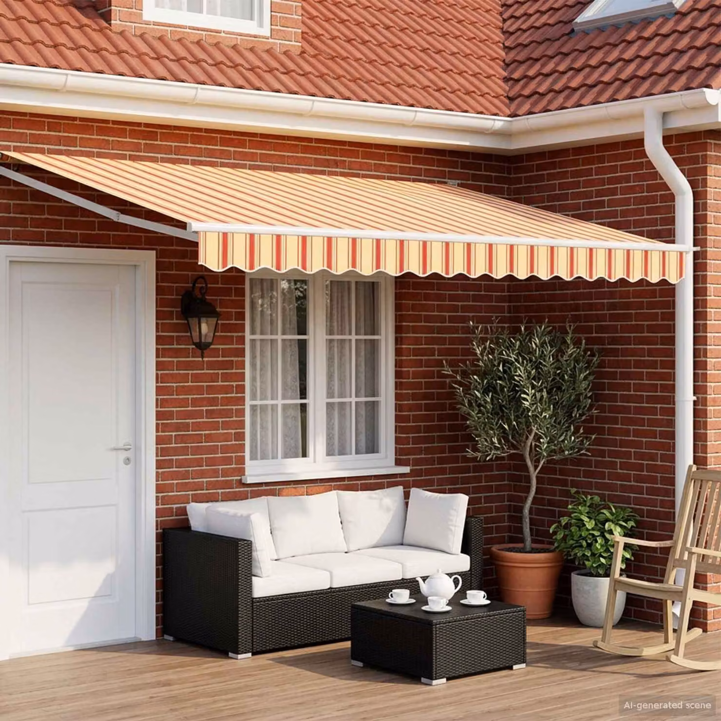 Tenda retrattile manuale con LED multicolore vidaXL in poliestere bianco e arancione L: 400 cm, P: 295 cm