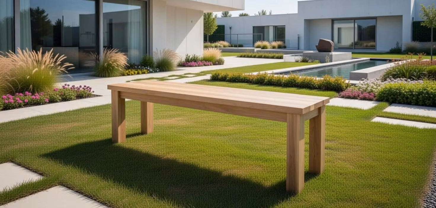 Panchina da giardino in legno dal design moderno per terrazza e giardino