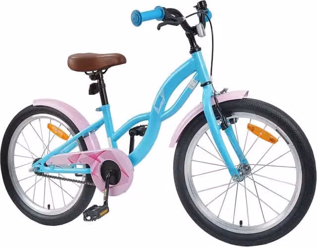 Bicicletta per bambini da 18 pollici blu con struttura in metallo e pneumatici in gomma