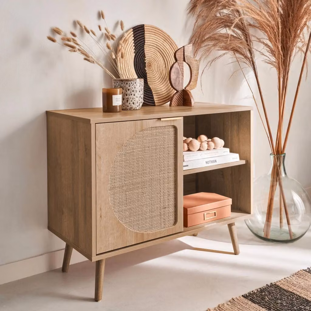 Credenza in stile scandinavo Sweeek in legno e metallo, marrone opaco, Larghezza: 80 cm – 2