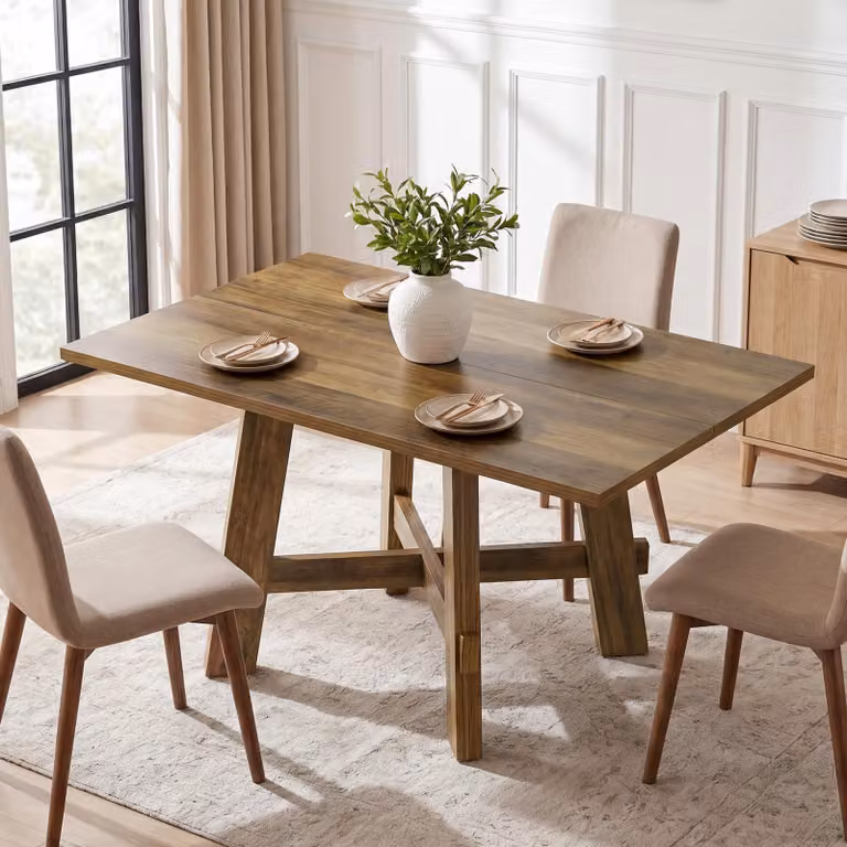 Tribesigns Tavolo da pranzo da 120 cm con gambe robuste, tavolo da cucina per 4 persone, tavolo da cucina in stile rustico con traversa, per soggiorno, appartamento