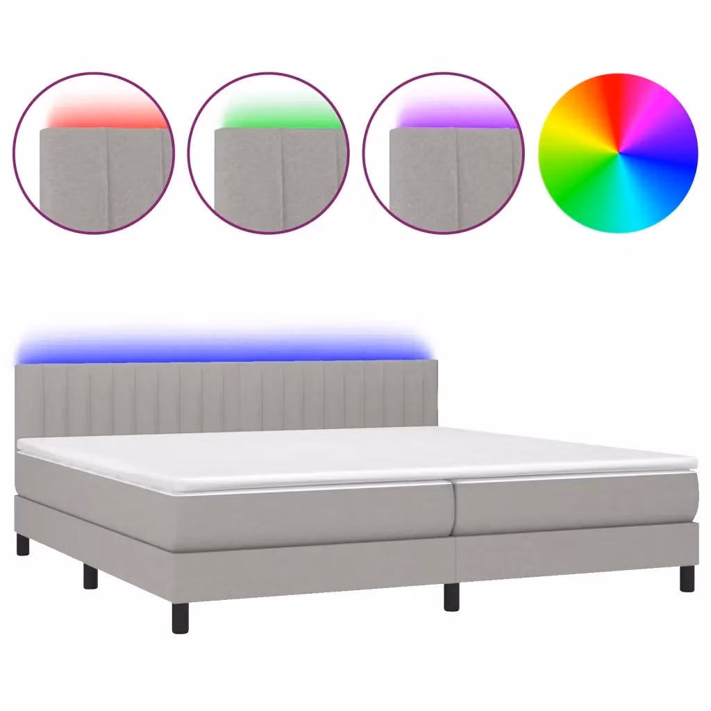 Letto a molle con illuminazione LED e porta USB vidaXL in tessuto grigio e bianco L 200 cm x P 200 cm – 2