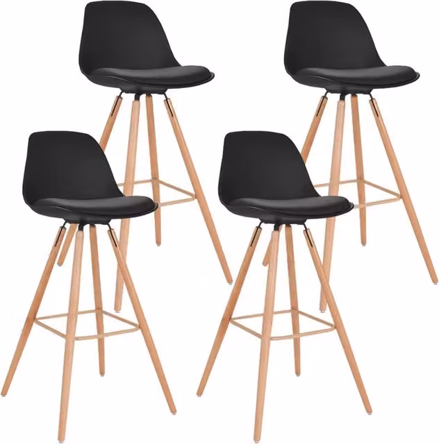 Set di 4 sgabelli da bar SARA IDMarket in stile scandinavo, colore nero opaco, in plastica e legno