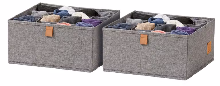 Set di contenitori, 2 pezzi, grigi, in plastica, con coperchio, per uso domestico e per ufficio