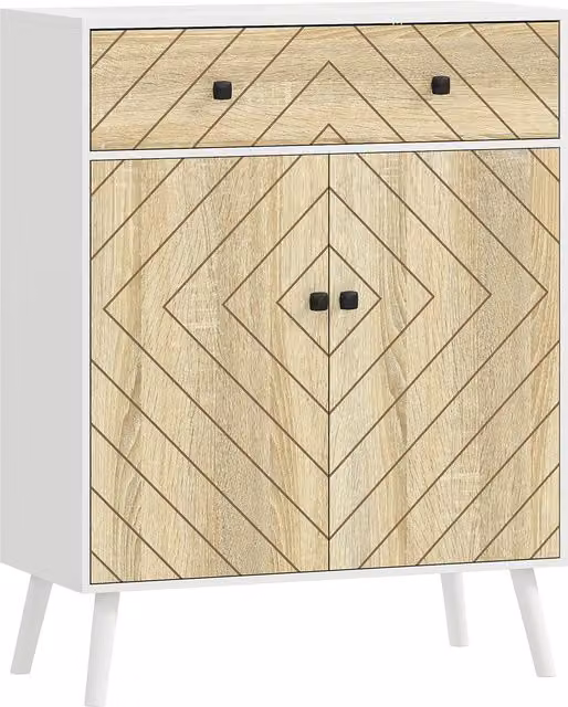 Scarpiera da ingresso HOMCOM con 2 ante, ripiani regolabili e cassetto, ideale per 12 paia di scarpe, Bianco e Beige, L: 75 cm, P: 35 cm, H: 97 cm